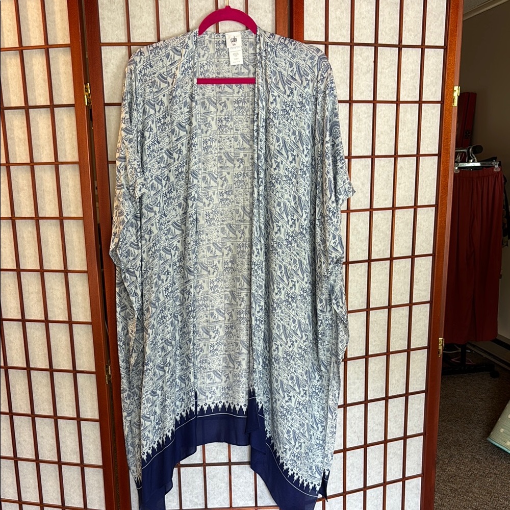 Cabi Beach Club Cover-up. Blue Tropical Patterned Women's beach cover wrap.